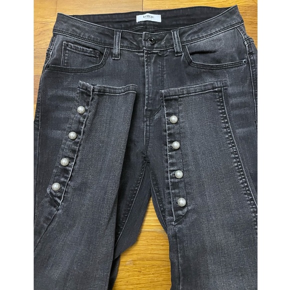 KENSIE Ankle Crop Pearl Accent High Rise Denim Jeans in Black - Picture 6 of 11